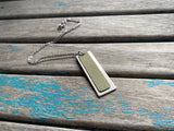 Light Green Leather Necklace: Brushed Aluminum Pendant