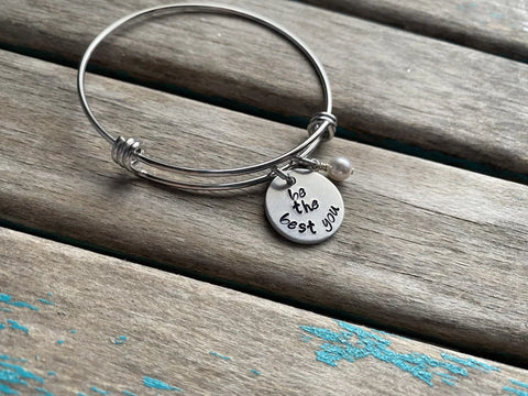 Hand-Stamped "be the best you" Bangle Bracelet with Accent Bead of your choice
