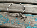 SALE- Starfish Charm Bangle Bracelet - Adjustable Bracelet