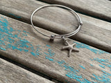 SALE- Starfish Charm Bangle Bracelet - Adjustable Bracelet