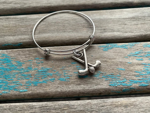 SALE- Golf Charm Bangle Bracelet - Adjustable Bracelet