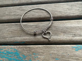 SALE- Heart Charm Bangle Bracelet - Adjustable Bracelet