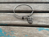 Drama Mask Charm Bangle Bracelet - Adjustable Theater Jewelry