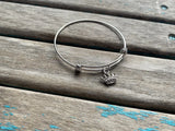 SALE- Crown Charm Bangle Bracelet - Adjustable Bracelet