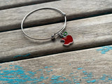 Apple Charm Bangle Bracelet - Adjustable Jewelry