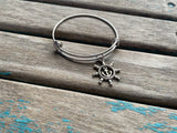 SALE- Ship's Helm Charm Bangle Bracelet - Adjustable Nautical Jewelry