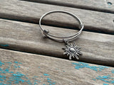 SALE- Sun Charm Bangle Bracelet: Adjustable Metal Jewelry