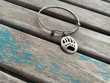 SALE- Bear Paw Charm Bangle Bracelet - Adjustable