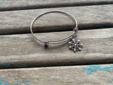 SALE- Snowflake Charm Bangle Bracelet - Adjustable Winter Jewelry