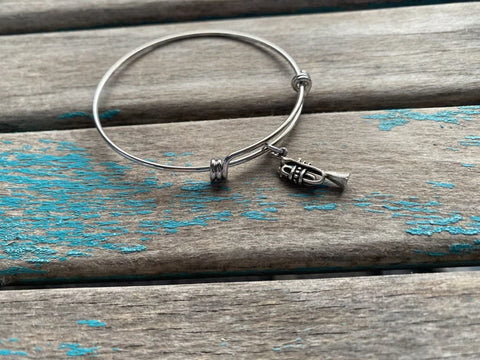 SALE- Trumpet Charm Bangle Bracelet - Adjustable Bracelet