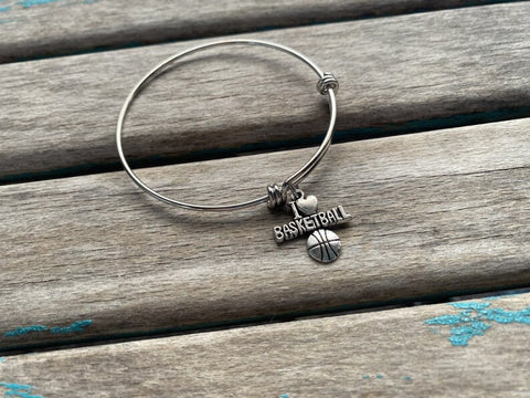 SALE- Basketball Charm Bangle Bracelet - Adjustable Bracelet