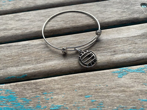 SALE- Volleyball Charm Bangle Bracelet - Adjustable Bracelet