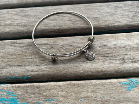 SALE- Seashell Charm Bangle Bracelet - Adjustable