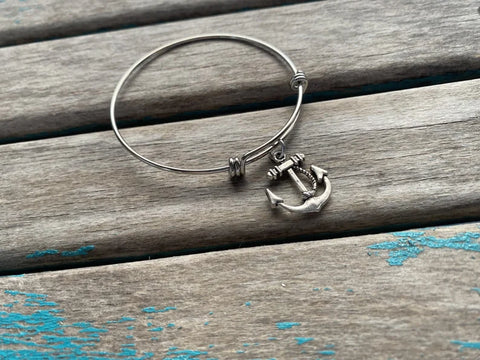 SALE- Anchor Charm Bangle Bracelet - Adjustable Bracelet