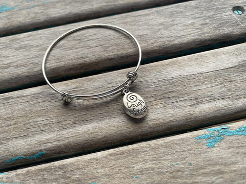SALE- Laugh Often Charm Bangle Bracelet - Adjustable Bracelet