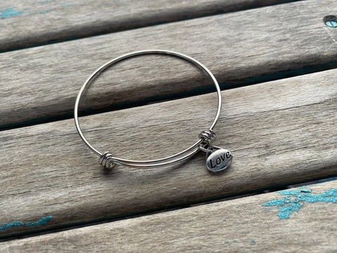 SALE- 'Love' Charm Bangle Bracelet - Adjustable