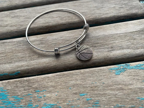 SALE- Basketball Charm Bangle Bracelet - Adjustable Bracelet
