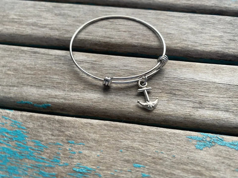 SALE- Anchor Charm Bangle Bracelet - Adjustable