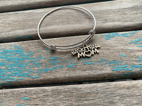 SALE- Basketball Mom Charm Bangle Bracelet - Adjustable Bracelet