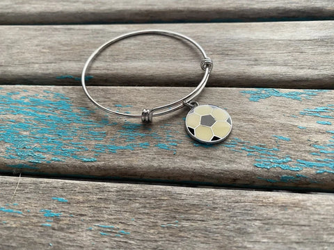 SALE- Soccer Charm Bangle Bracelet - Adjustable Bracelet
