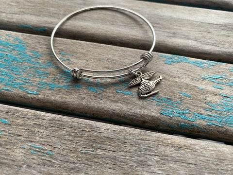 SALE- Helicopter Charm Bangle Bracelet - Adjustable Bracelet