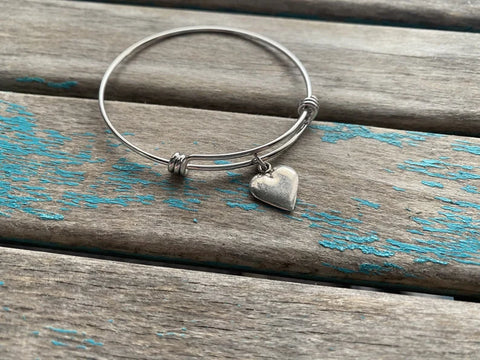 SALE- Heart Charm Bangle Bracelet - Adjustable Bracelet