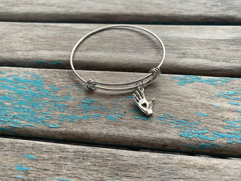 SALE- Hand/Heart Charm Bangle Bracelet - Adjustable Bracelet