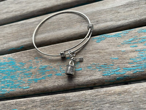 SALE- Sand Pail & Shovel Charm Bangle Bracelet - Adjustable Bracelet
