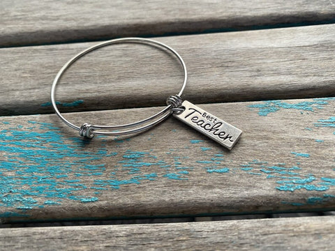 SALE- Teacher Charm Bangle Bracelet - Adjustable Bracelet