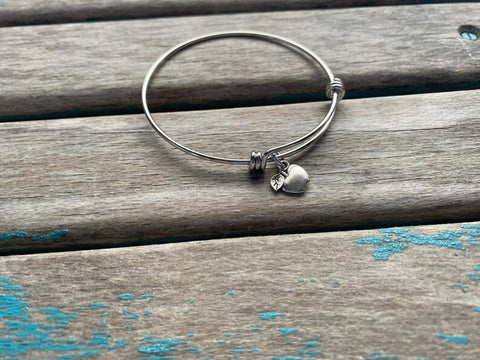 SALE- Apple Charm Bangle Bracelet - Adjustable Bracelet
