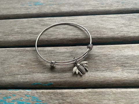 SALE- Bee Charm Bangle Bracelet - Adjustable Bracelet
