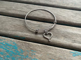 SALE- Heart Charm Bangle Bracelet - Adjustable Bracelet