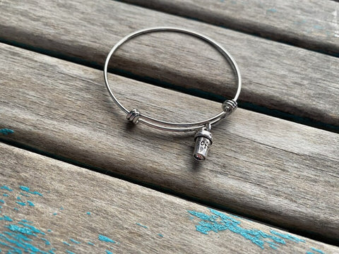 SALE- Adjustable Coffee Cup Charm Bangle Bracelet