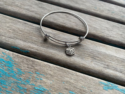 SALE- Adjustable Charm Bangle Bracelet: ABC Block Charm