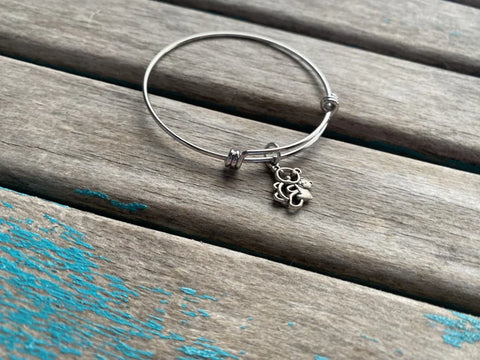 Teddy Bear Charm Bangle Bracelet - Adjustable