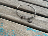 SALE- Crown Charm Bangle Bracelet - Adjustable Bracelet