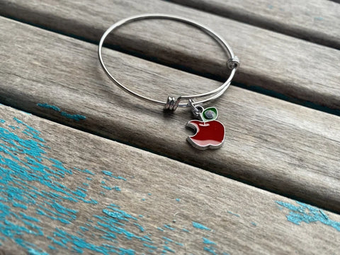 Apple Charm Bangle Bracelet - Adjustable Jewelry