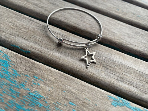 SALE- Star Charm Bangle Bracelet - Adjustable Bracelet
