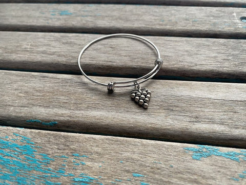 SALE - Grapes Charm Bangle Bracelet - Adjustable Bracelet