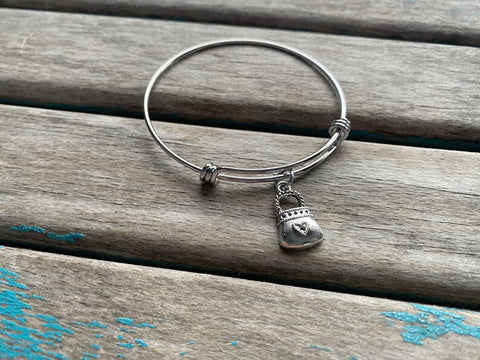 SALE- Adjustable Bangle Bracelet with Purse Charm