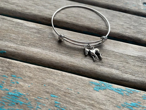 SALE- Donkey Charm Bangle Bracelet - Adjustable Animal Jewelry