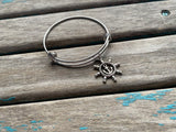 SALE- Ship's Helm Charm Bangle Bracelet - Adjustable Nautical Jewelry