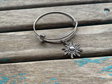 SALE- Sun Charm Bangle Bracelet: Adjustable Metal Jewelry
