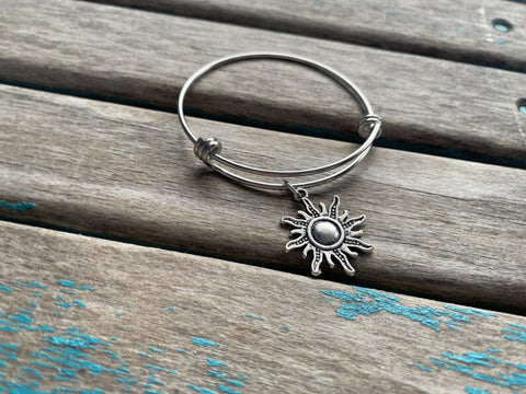 SALE- Sun Charm Bangle Bracelet: Adjustable Metal Jewelry
