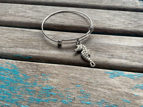 SALE- Seahorse Bangle Bracelet- Adjustable Charm Bracelet