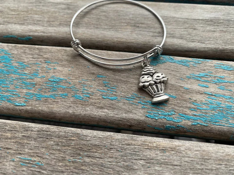 SALE- Sundae Charm Bangle Bracelet - Adjustable Bracelet