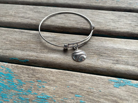 SALE- Baseball/Softball Charm Bangle Bracelet - Adjustable