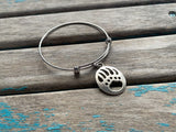 SALE- Bear Paw Charm Bangle Bracelet - Adjustable