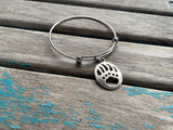 SALE- Bear Paw Charm Bangle Bracelet - Adjustable