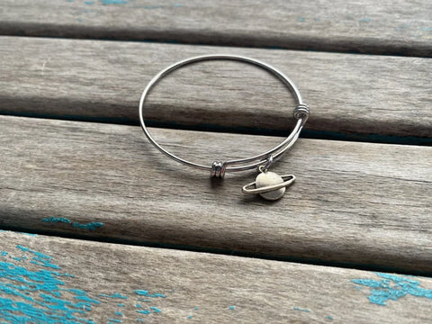 SALE - Planet Charm Bangle Bracelet - Adjustable Celestial Jewelry